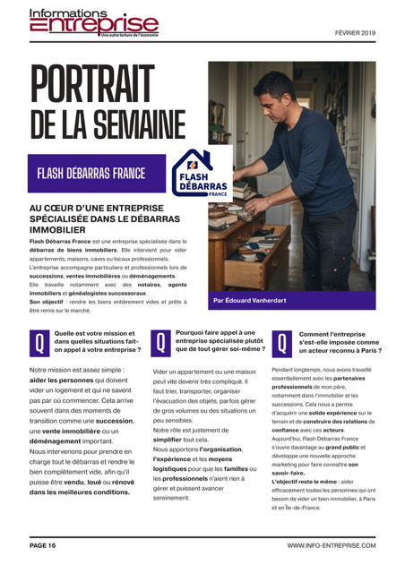 Article de presse professionnelle présentant Flash Débarras France